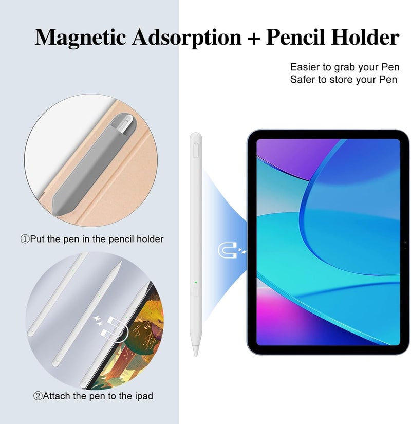 Milikilo Stylus Pen for iPad 11th&10th Generation, Pen with Pencil Holder,Palm Rejection,for Air11&13"(M2/M3), Pad Pro 11"&13"(M4),iPad 6-11th,iPad Pro 11"/12.9 ", iPad Air 3/4/5,Mini 5/6 - Image 3